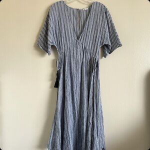 Blue Striped V-Neck Dress